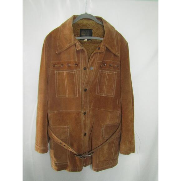 Vintage 70s Phase III Suede Shearling Coat Men’s 42 Canada Belted Jacket - Picture 1 of 10